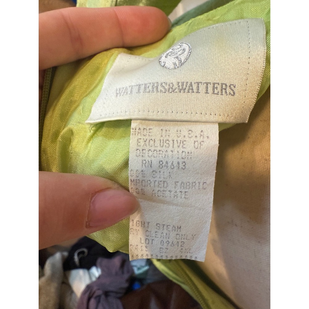 Watters & Watters Silk Blend Strapless Gown Lime Green Tie Back Formal Dress 4 - Picture 4 of 4